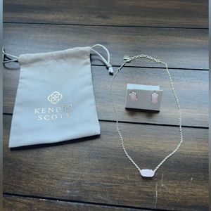 Kendra Scott Betty Rose Quartz Studs with matching necklace